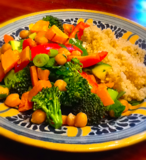 healthy, quinoa, vegetables, quick dinner, lemon, chickpeas,