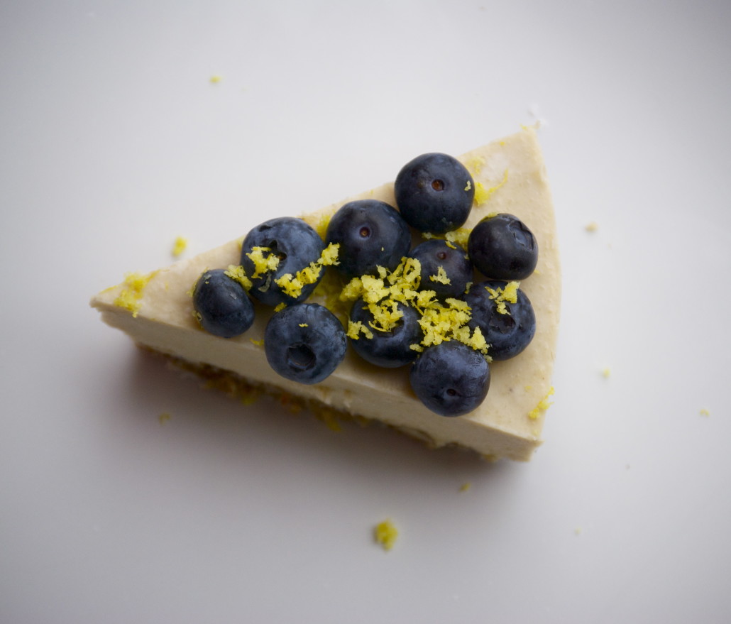 slice lemon blueberry cheesecake