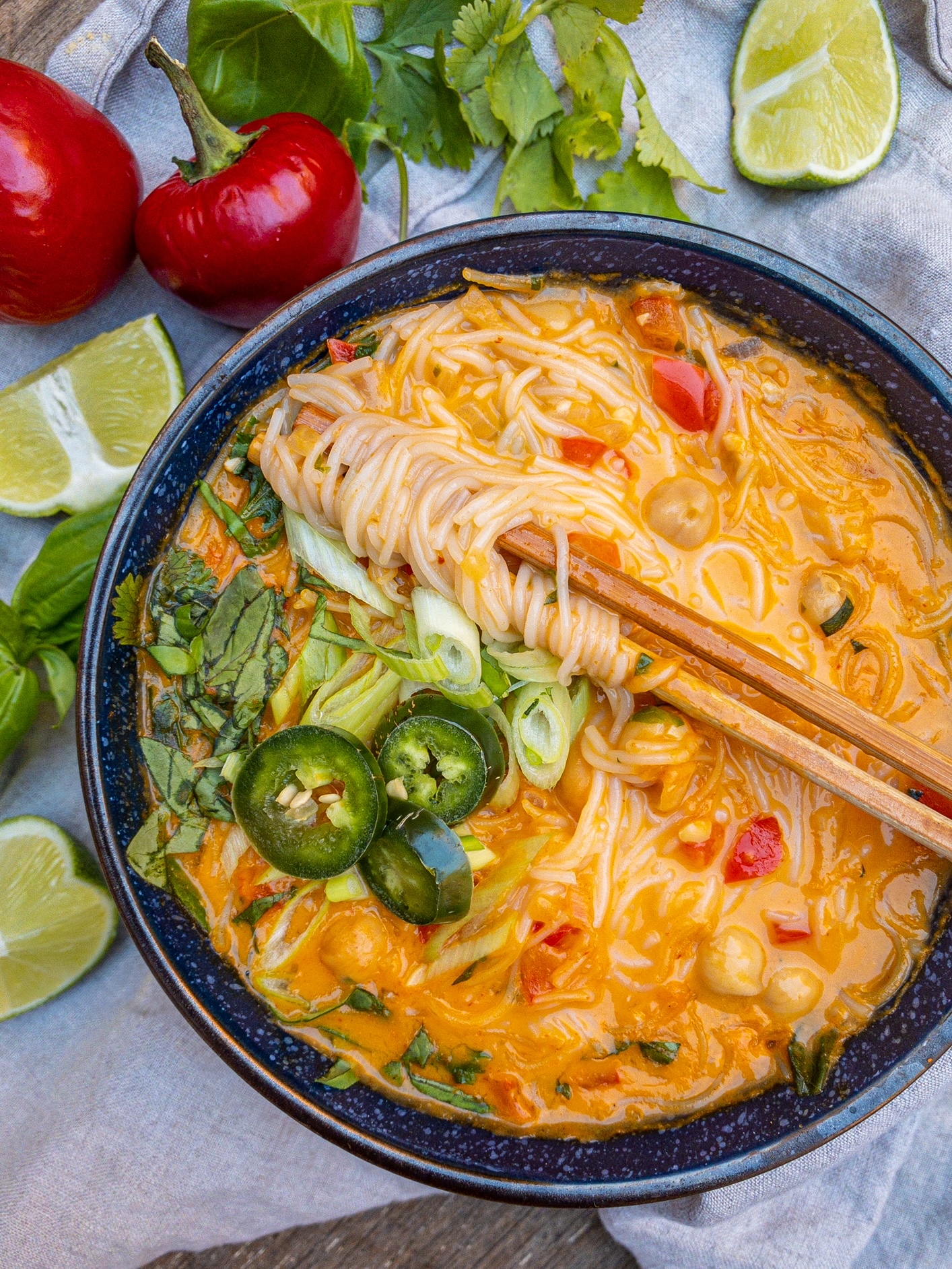 Thai Red Curry with Chickpeas & Rice Noodles - Sara Sullivan
