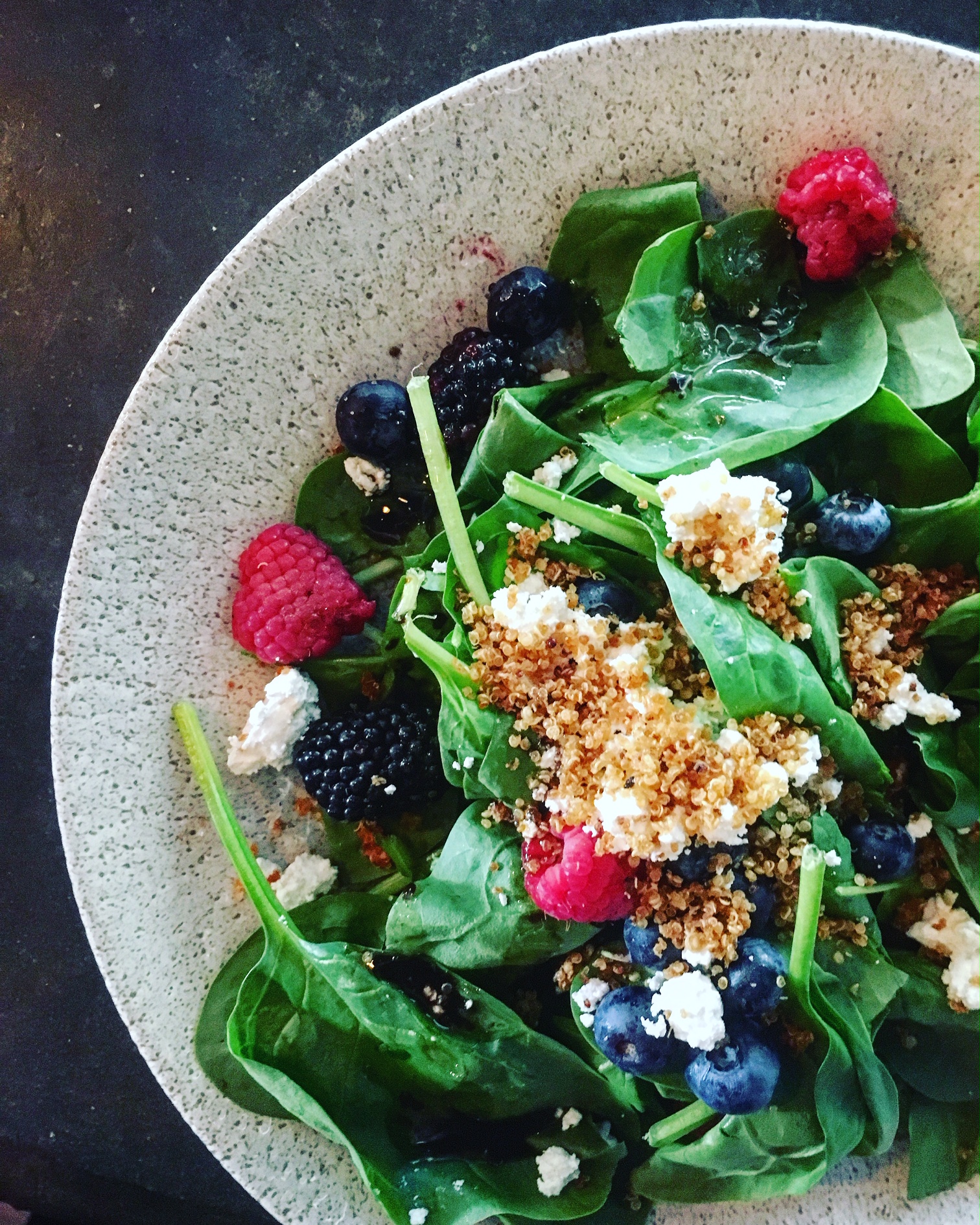 Crispy Quinoa, Spinach & Berry Salad