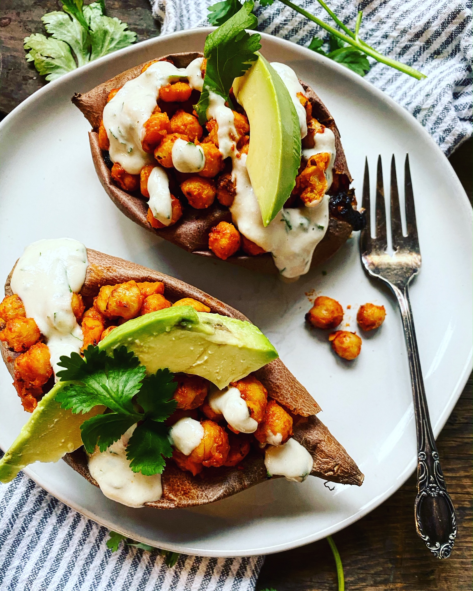 Buffalo Chickpea Stuffed Sweet Potatoes