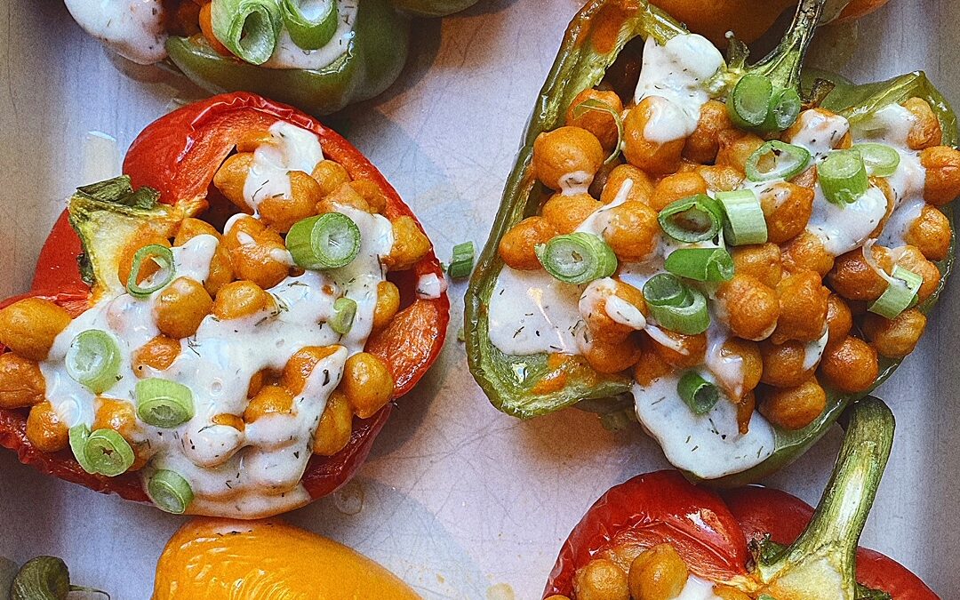 Buffalo Chickpea Stuffed Bell Peppers