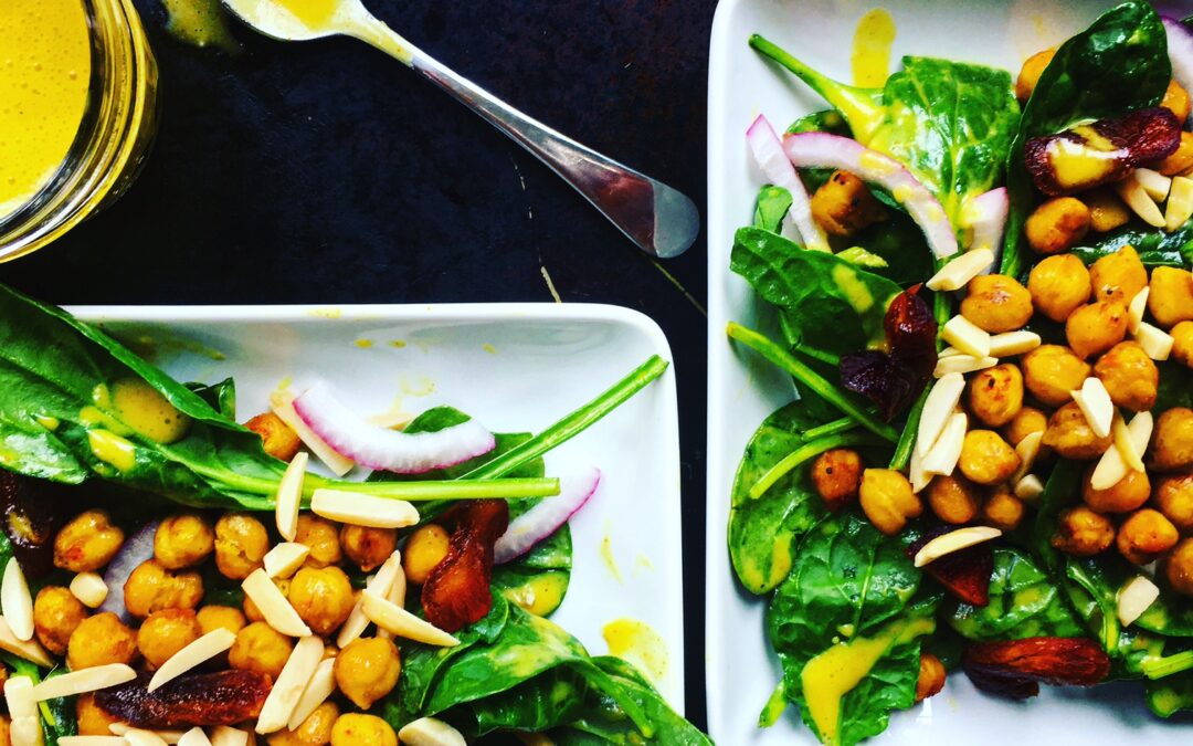 Curried Chickpea Spinach Salad with Almonds & Apricot