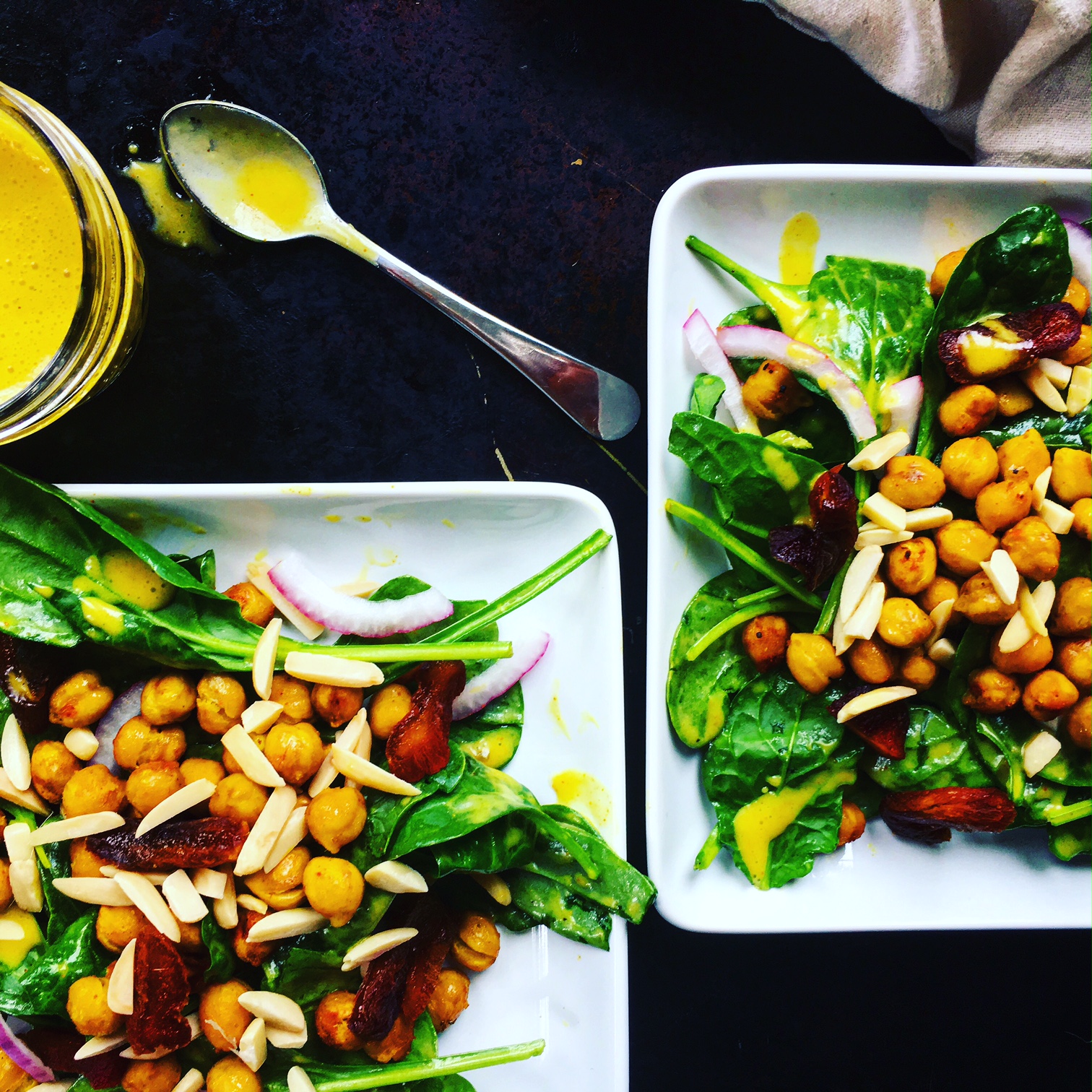 Curried Chickpea Spinach Salad with Almonds & Apricot