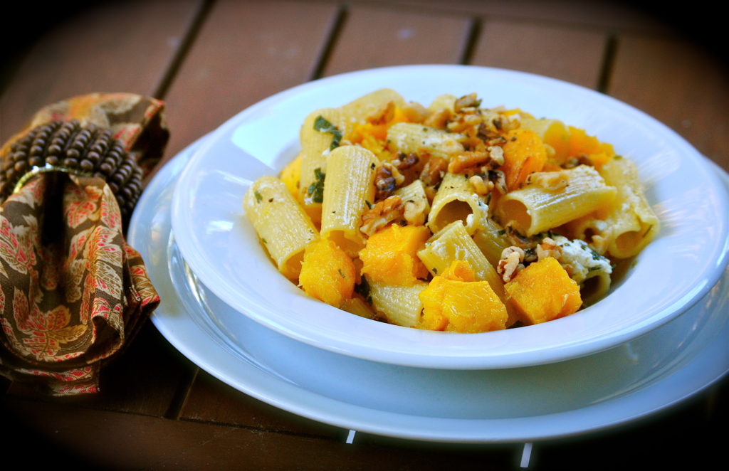 Pasta with Butternut Squash, Goat Cheese, Walnuts & Sage