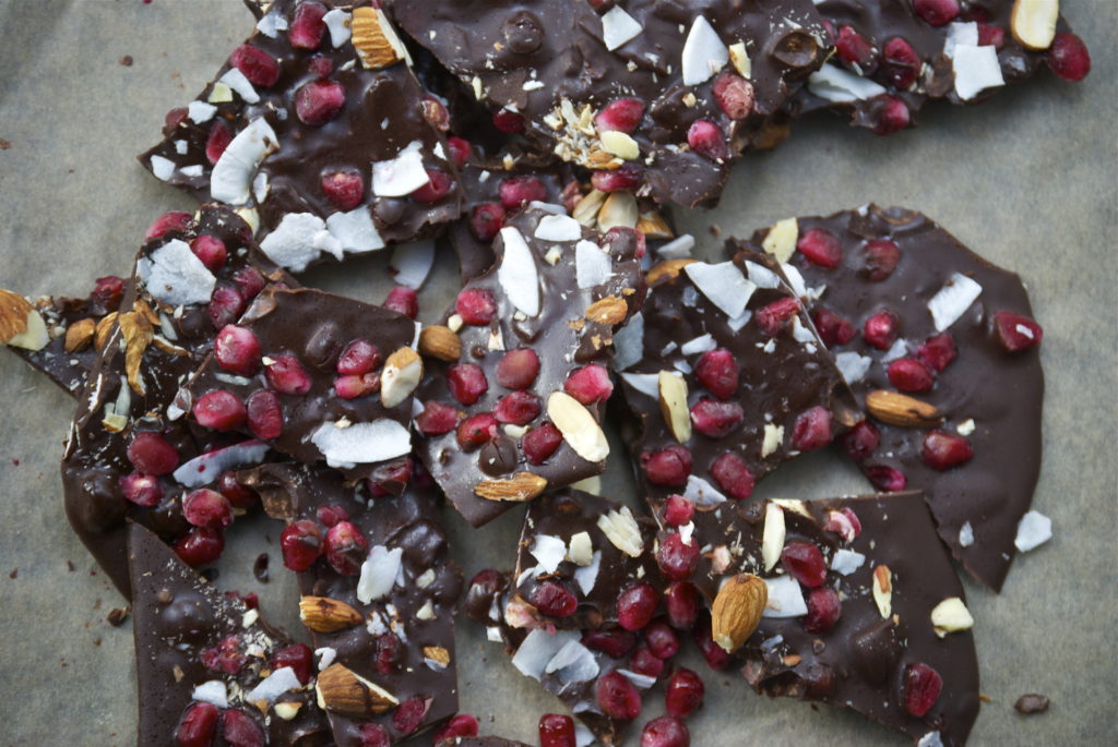 Dark Chocolate Coconut Pomegranate Bark