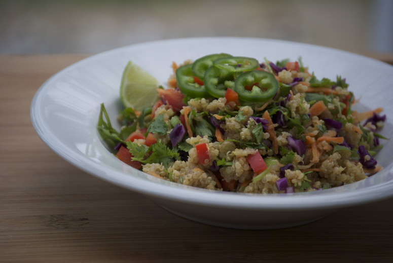 Crunchy Thai Quinoa Salad with Creamy Almond Ginger Dressing