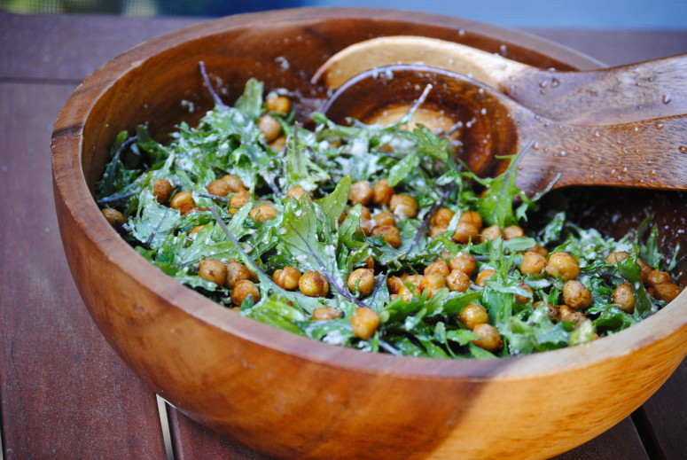 Kale Caeser Salad with Smoky Chickpea Croutons