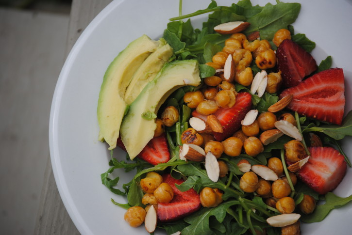 Strawberry Arugula Salad with Lemon Roasted Chickpeas