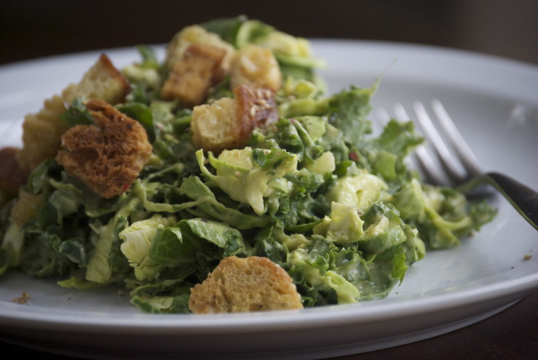 Brussels Sprouts Avocado Caesar Salad