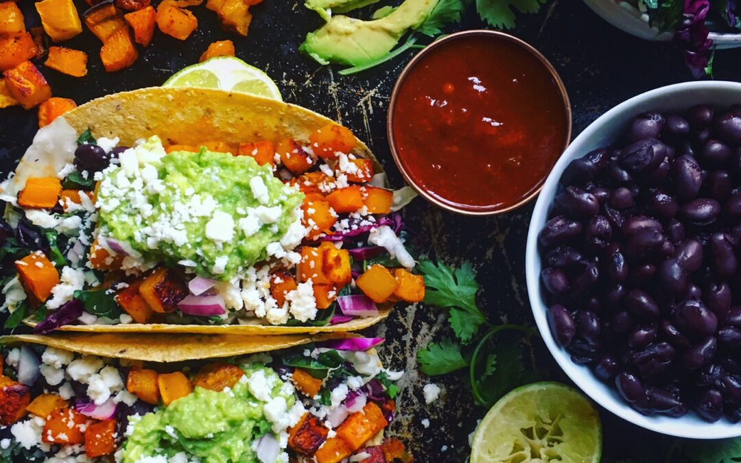 Smoky Butternut & Black Bean Tacos with Kale & Cabbage Slaw