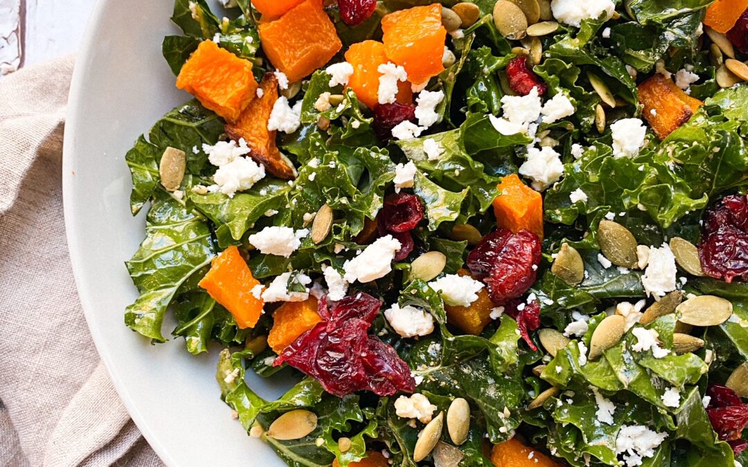 Harvest Kale Salad with Maple Balsamic Dressing