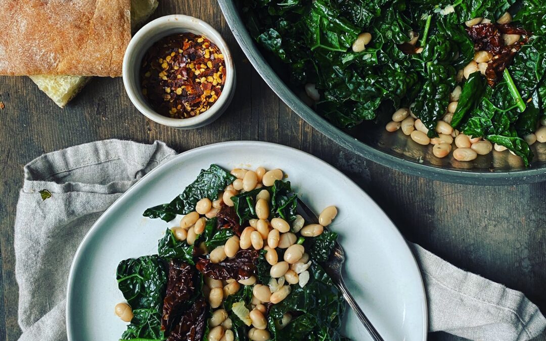 Sun Dried Tomato, Kale, and White Bean Skillet