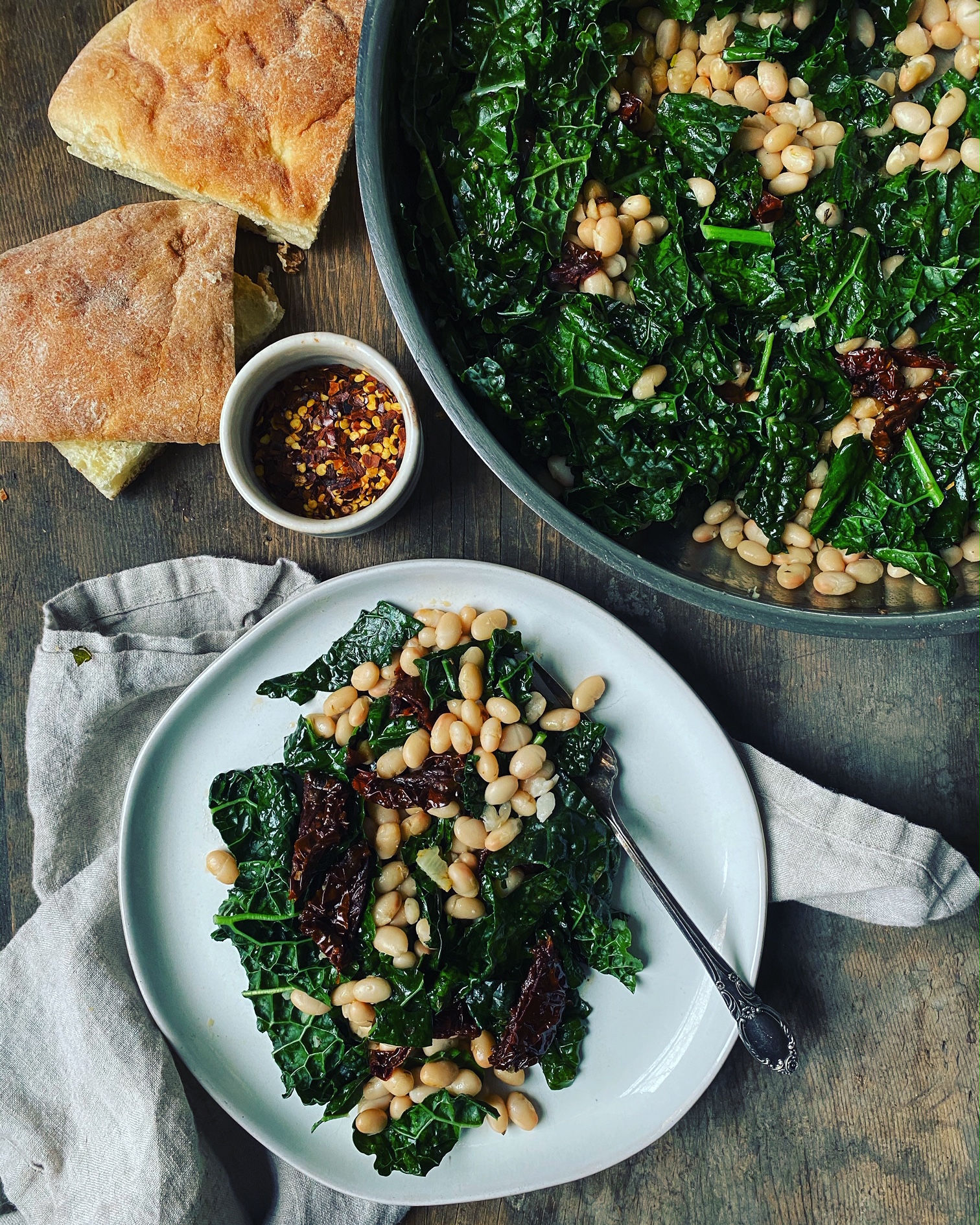 Sun Dried Tomato, Kale, and White Bean Skillet