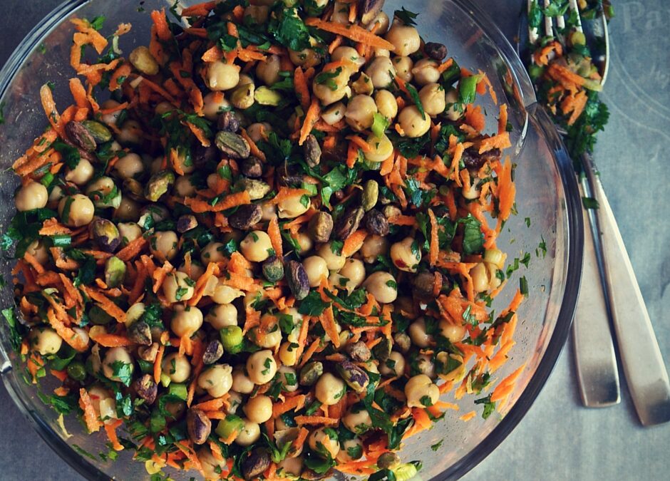 Moroccan Chickpea Carrot Salad with Pistachios