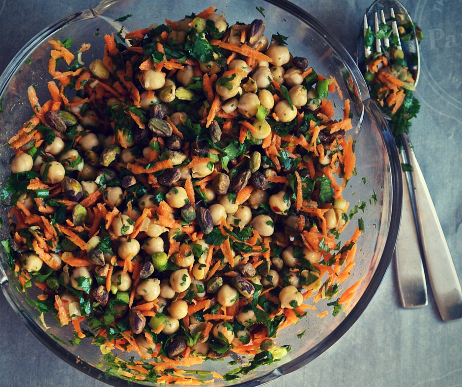 Moroccan Chickpea Carrot Salad with Pistachios