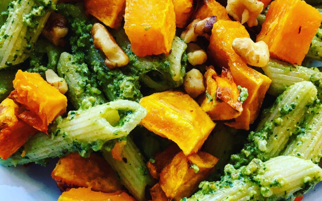 Roasted Butternut Squash Pesto Pasta