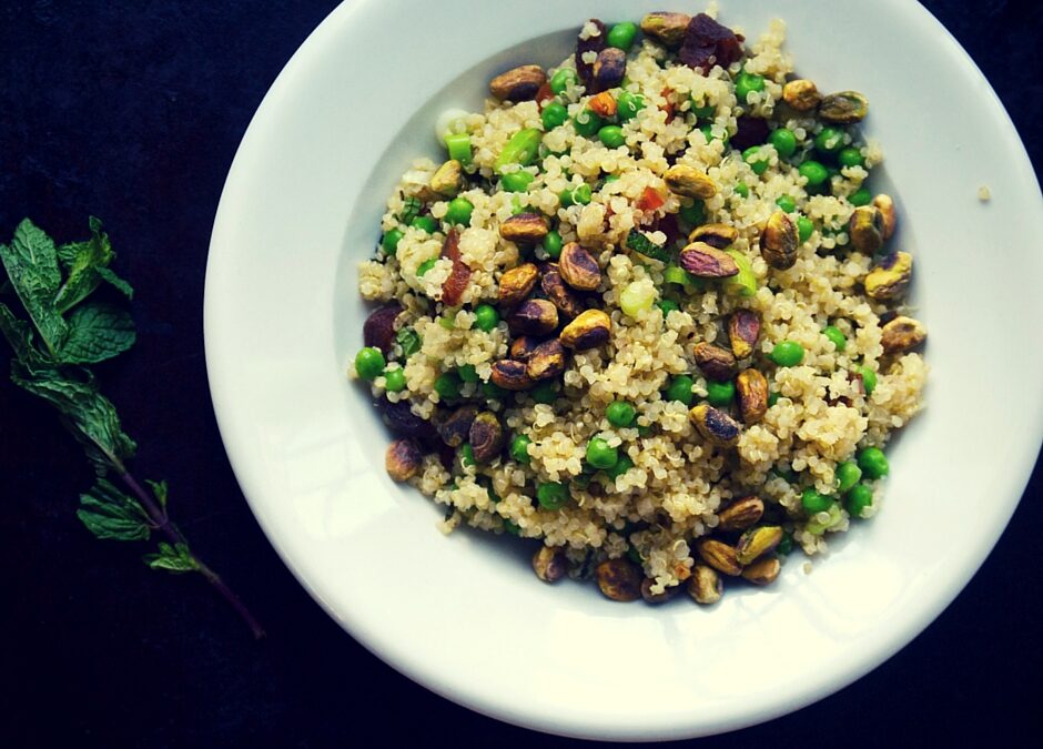 Sweet Pea Quinoa with Pistachios, Apricots & Mint
