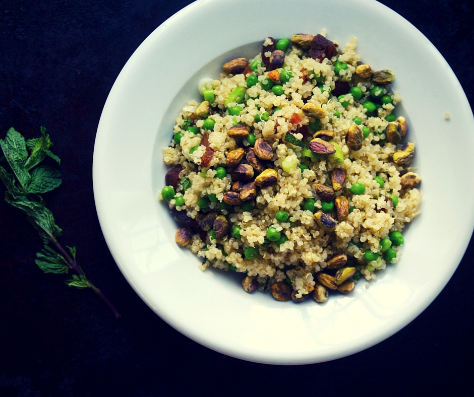 Sweet Pea Quinoa with Pistachios, Apricots & Mint