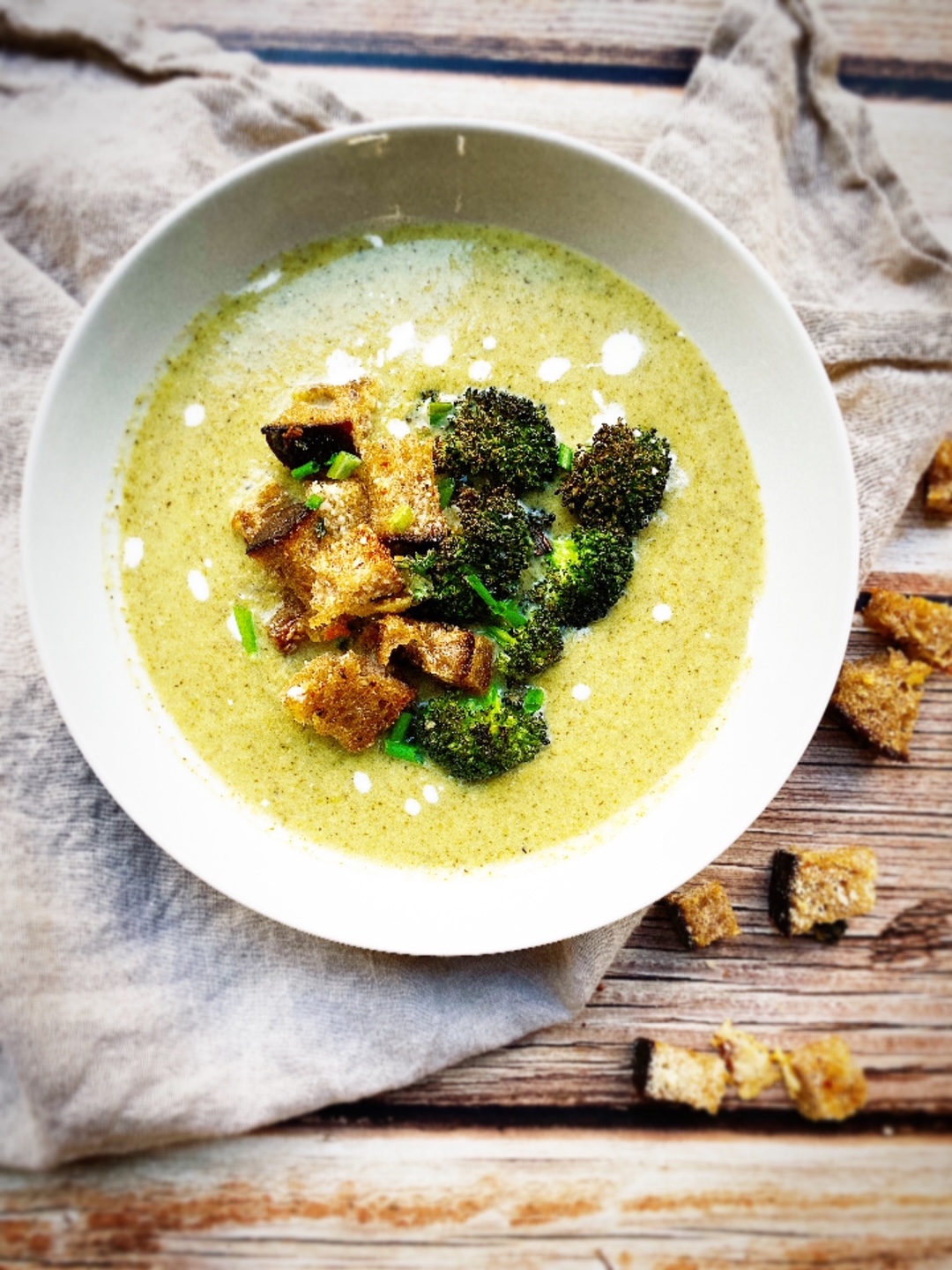 Roasted Broccoli & Lemon Soup with Cheesy Croutons