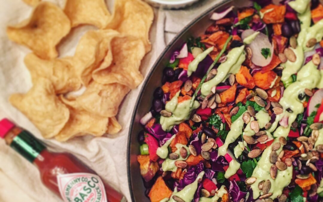Sweet Potato Hash with Avocado Crema