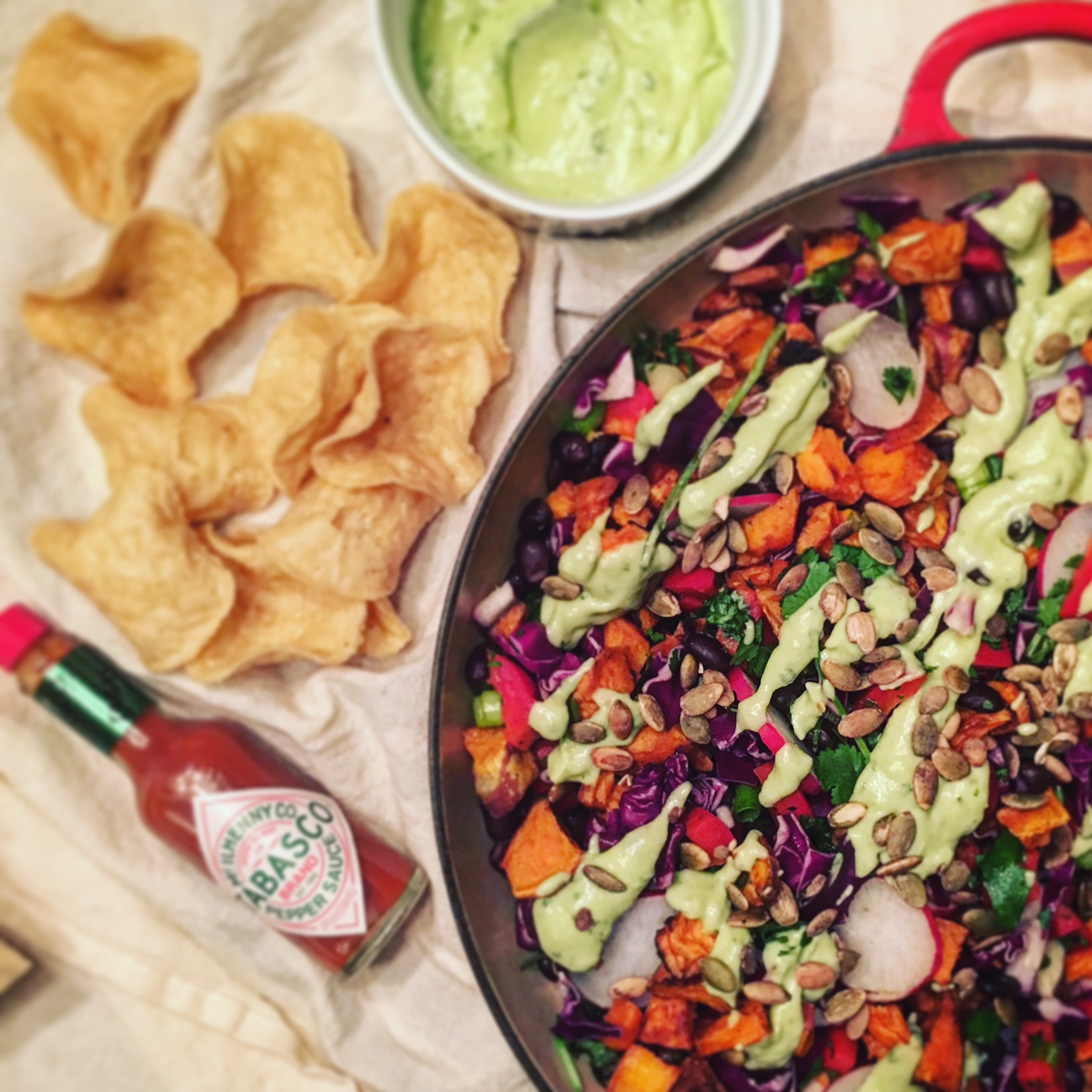 Sweet Potato Hash with Avocado Crema