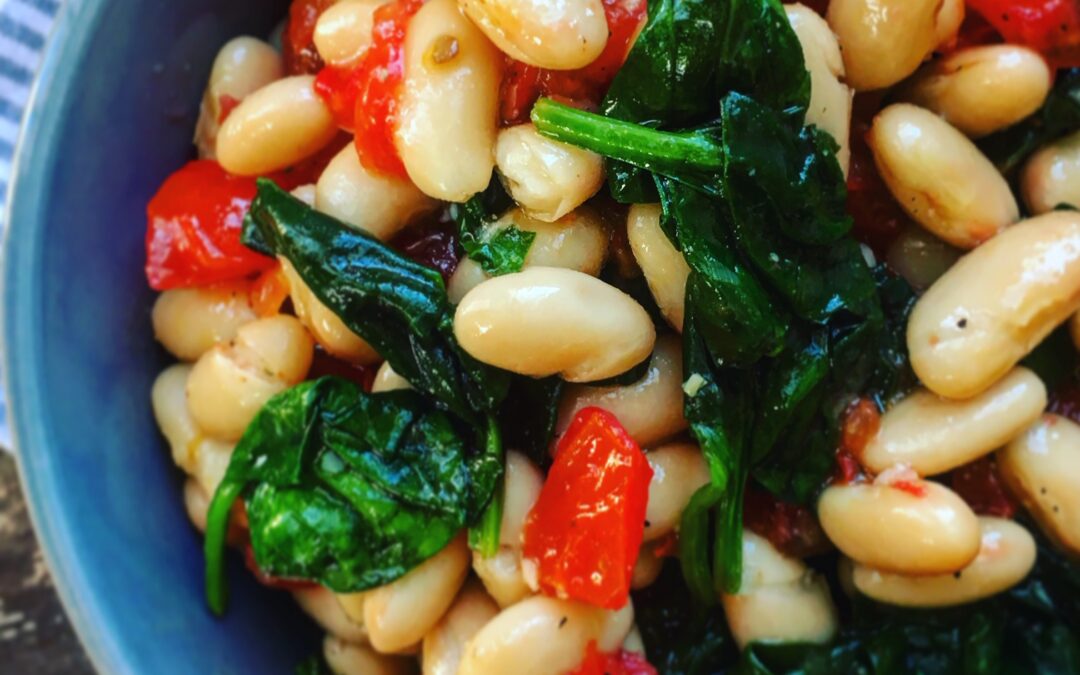 Warm White Bean, Tomato & Spinach Salad