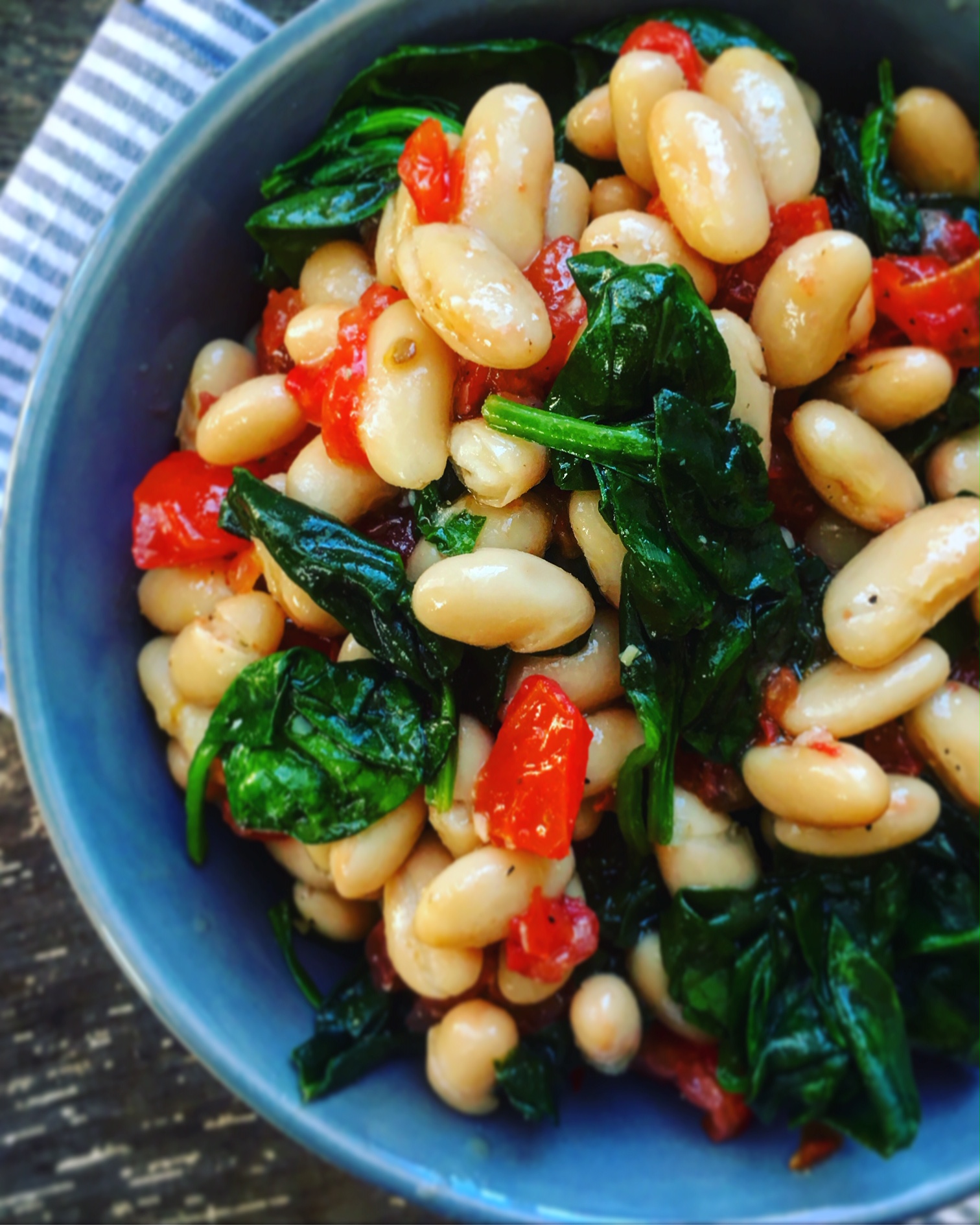 Warm White Bean, Tomato & Spinach Salad