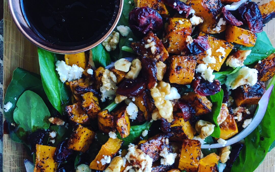Wilted Spinach Salad with Chili-Dusted Butternut Squash