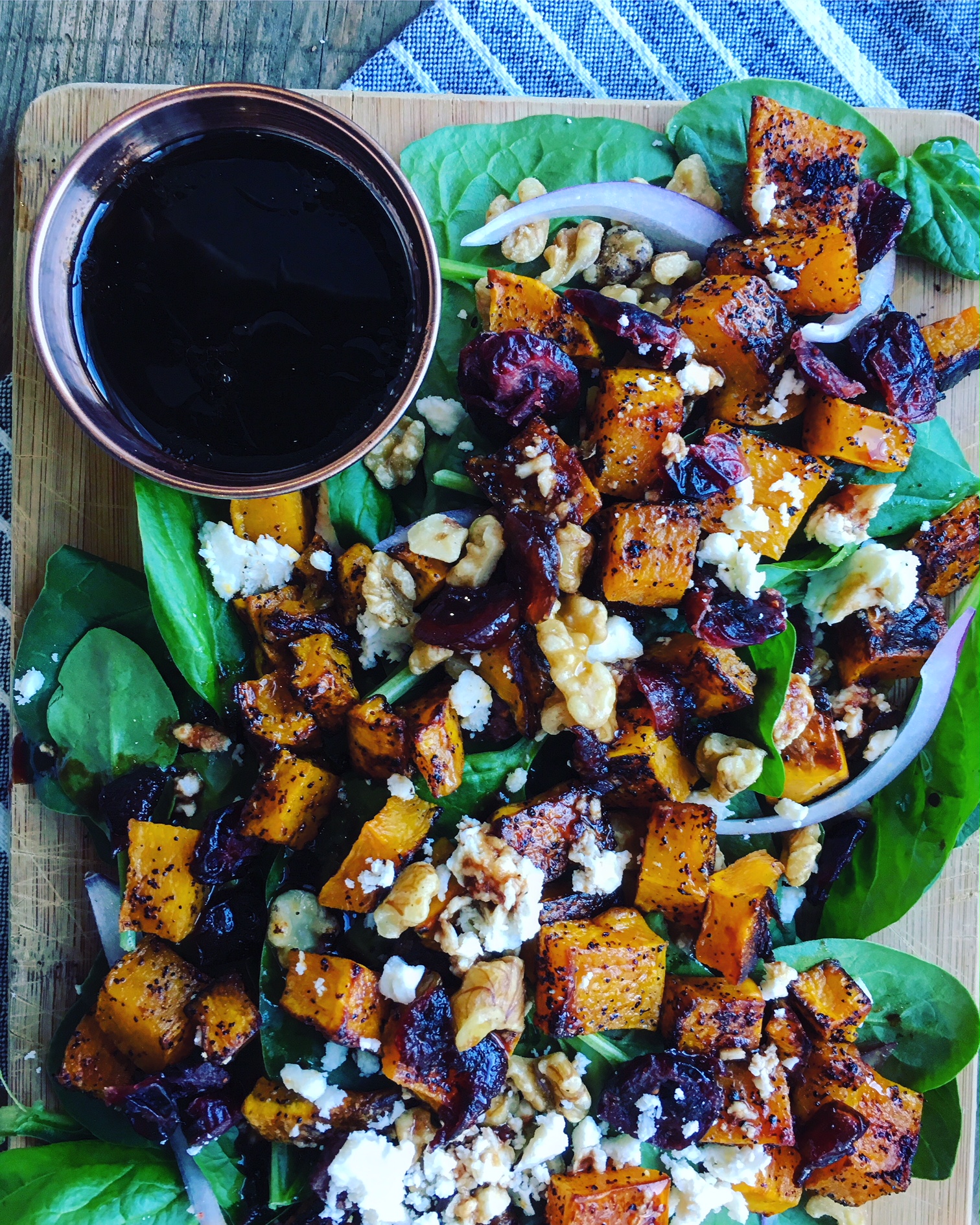 Wilted Spinach Salad with Chili-Dusted Butternut Squash