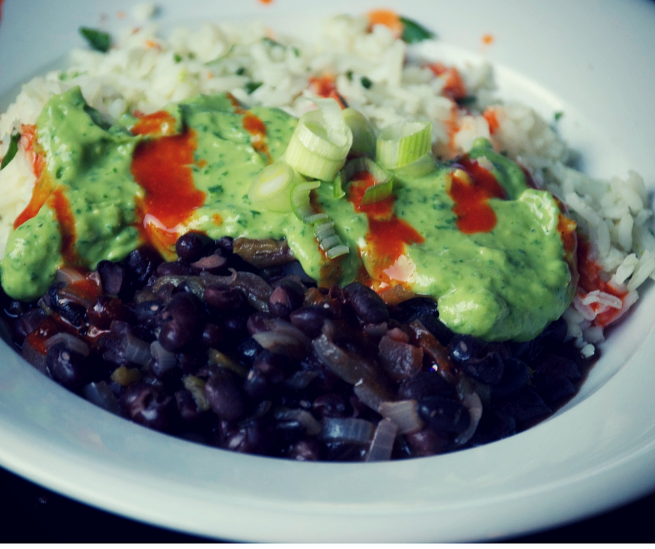 Cilantro Lime Rice with Smokey Black Beans & Avocado Crema