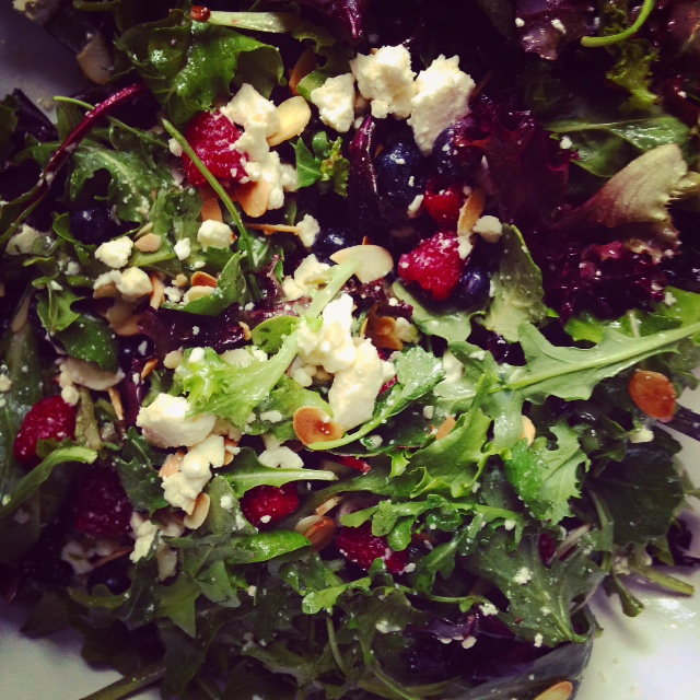 Summer Berry Salad with Toasted Almonds & Goat Cheese
