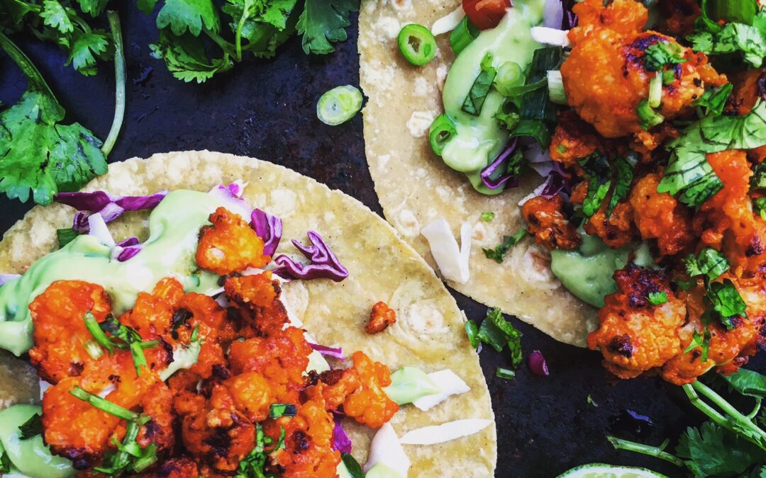Buffalo Cauliflower Tacos with Avocado Cream