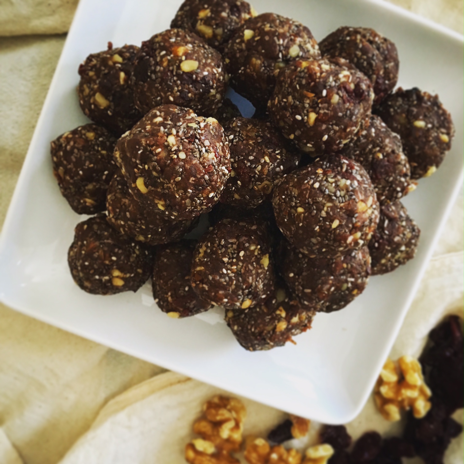 Chocolate Chia Cherry Walnut Energy Balls