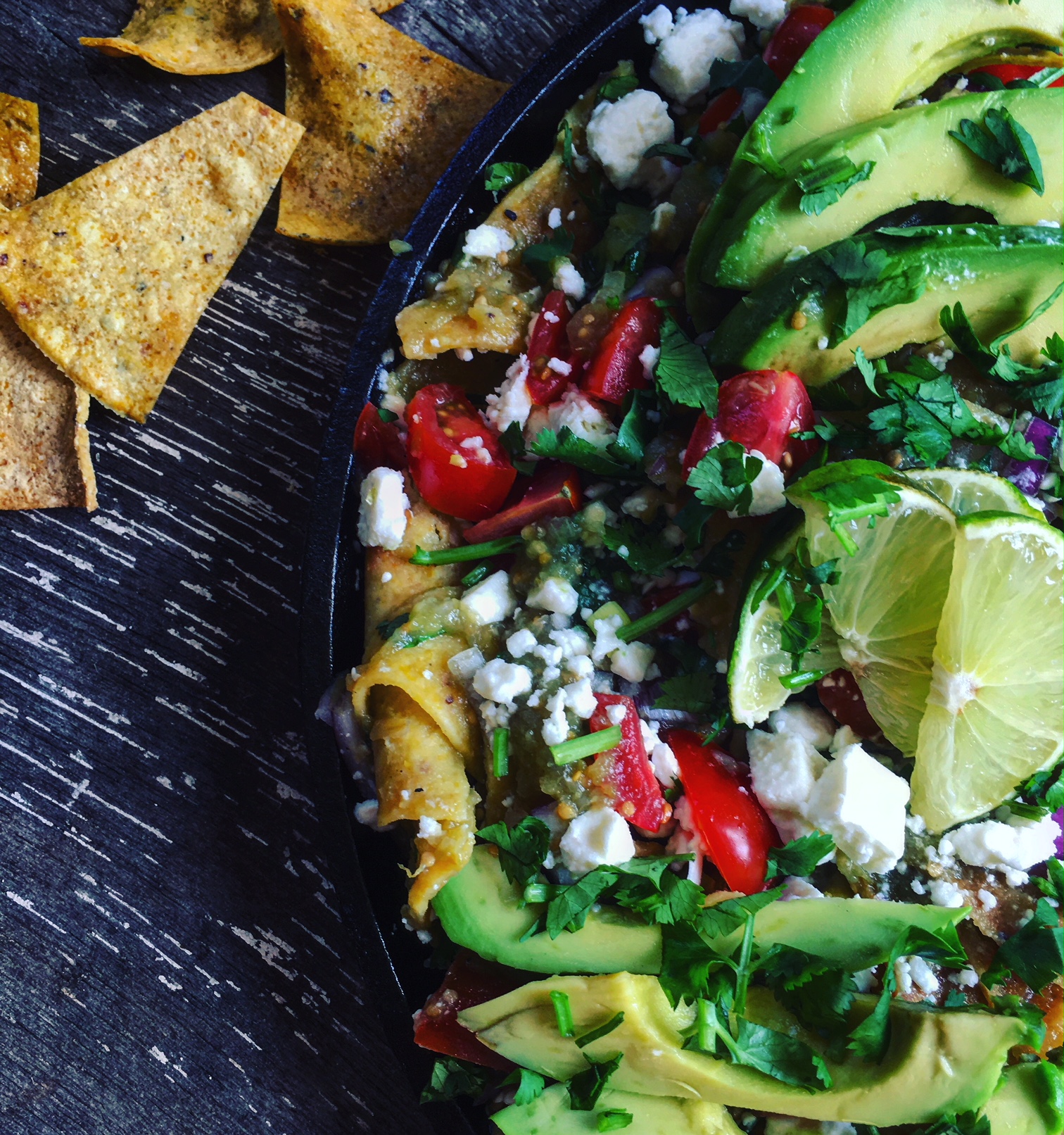 Chilaquiles Verdes with Baked Tortilla Chips