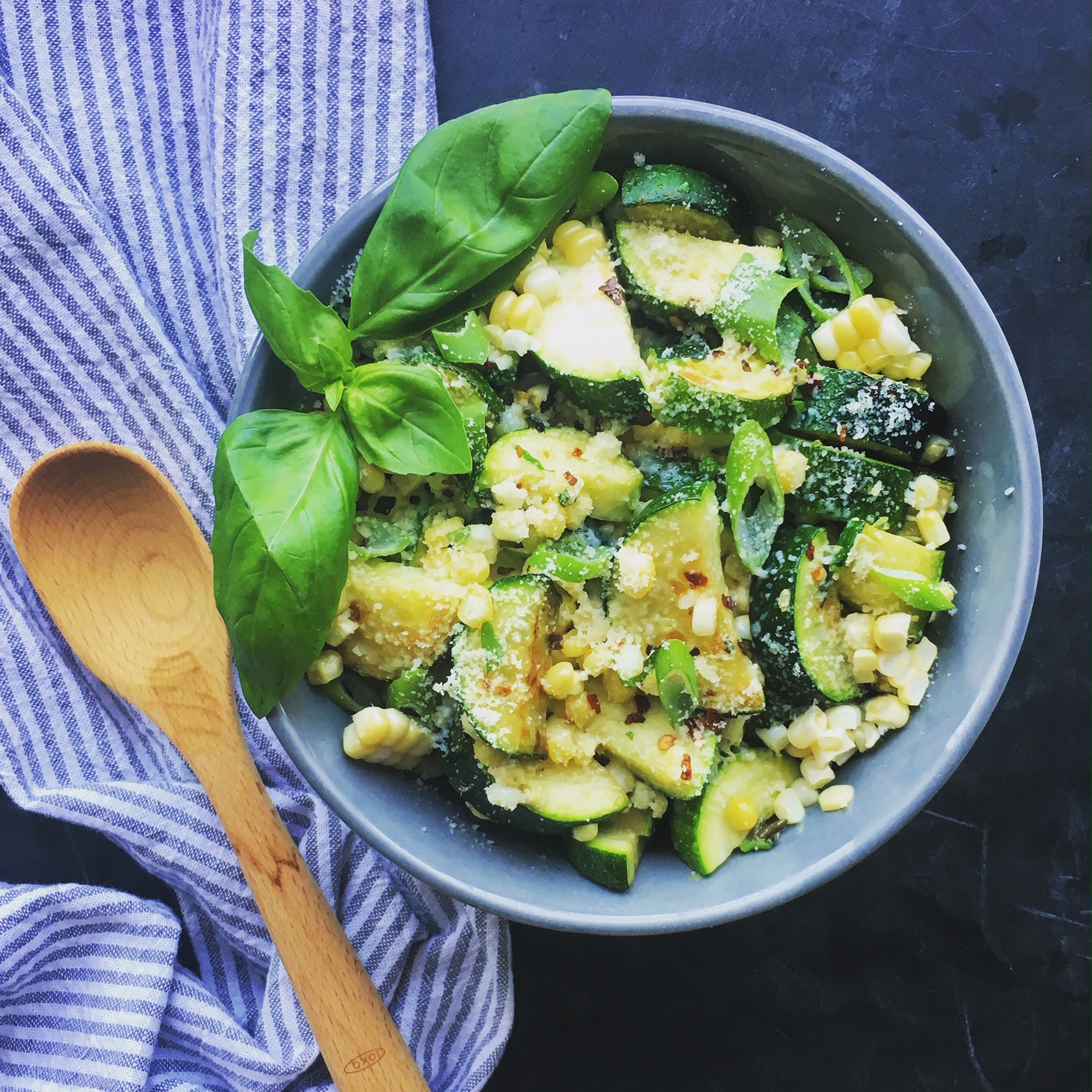 Parmesan Zucchini & Fresh Corn Salad with Basil
