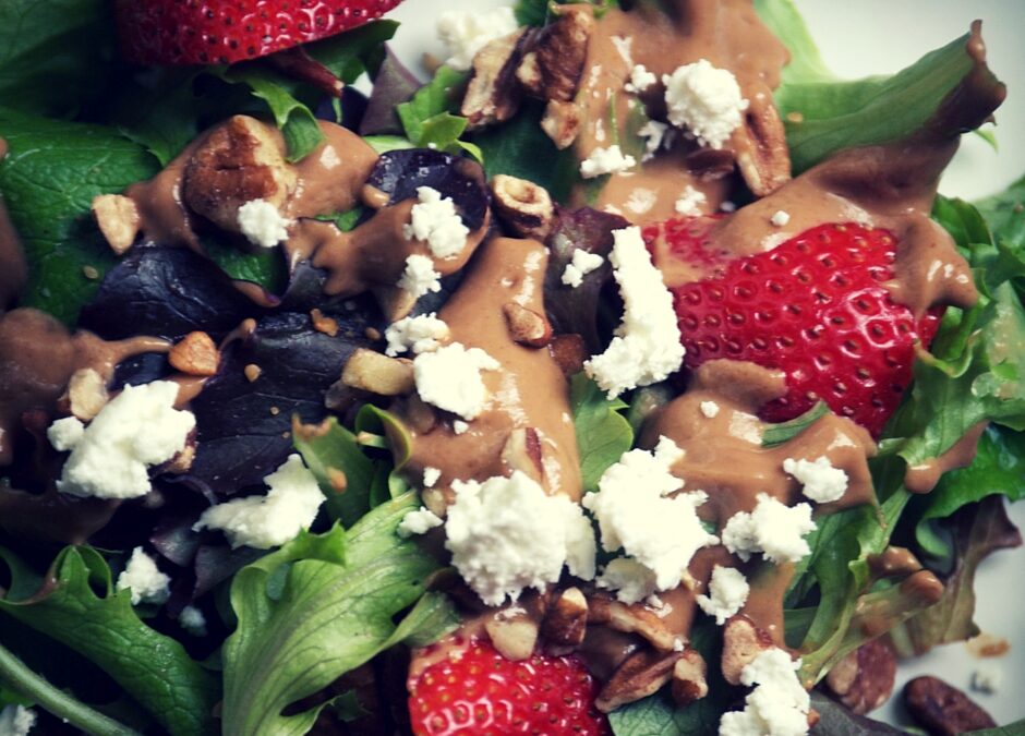 Mixed Greens, Strawberries & Goat Cheese with Fig Balsamic Vinaigrette