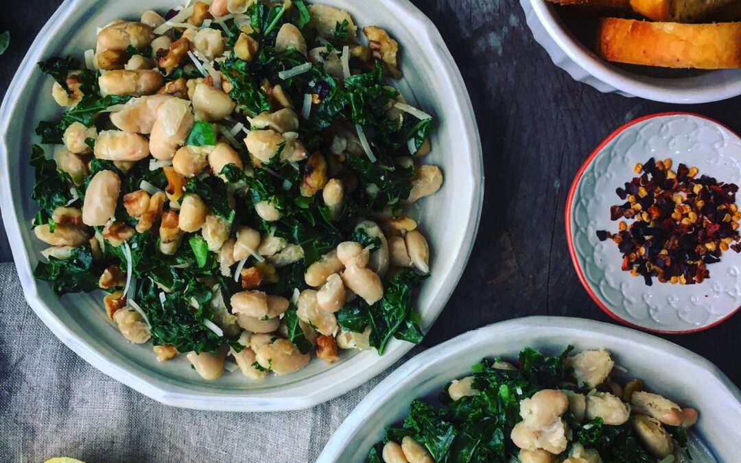 Pan-Fried White Beans with Walnuts & Kale