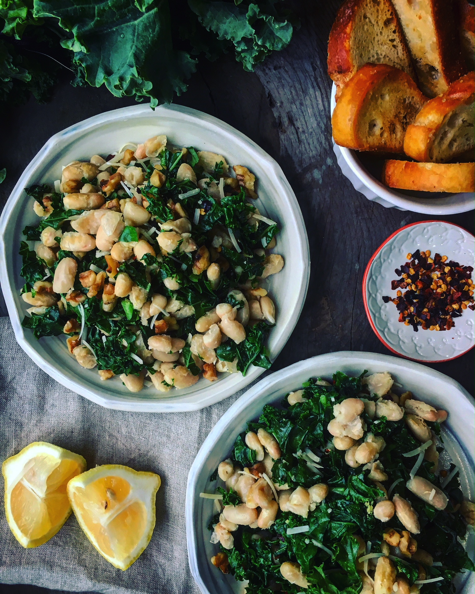 Pan-Fried White Beans with Walnuts & Kale