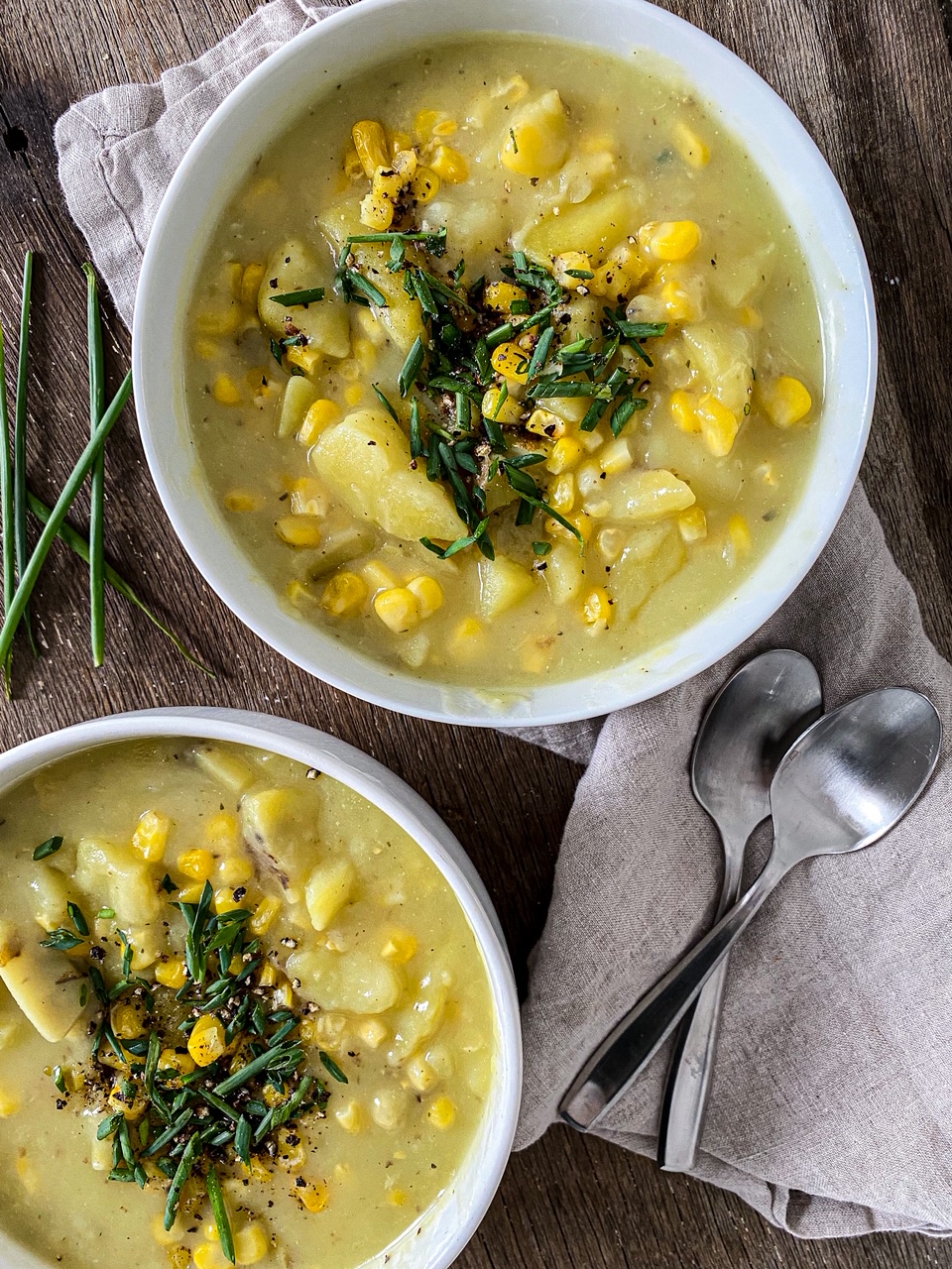 Creamy Potato Corn Chowder with Chives
