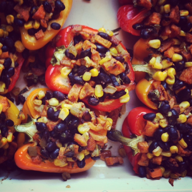 Black Bean, Corn, Sweet Potato Stuffed Bell Peppers