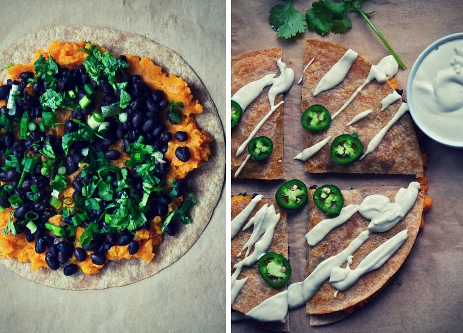Sweet Potato & Black Bean Quesadillas with Lime Crema