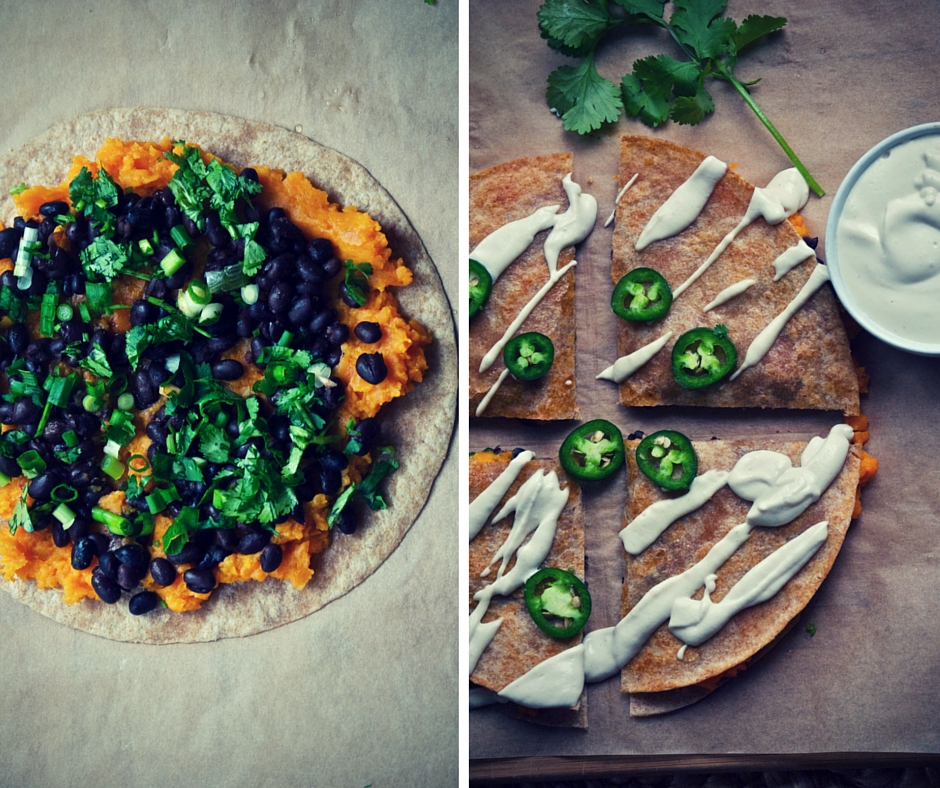 Sweet Potato & Black Bean Quesadillas with Lime Crema
