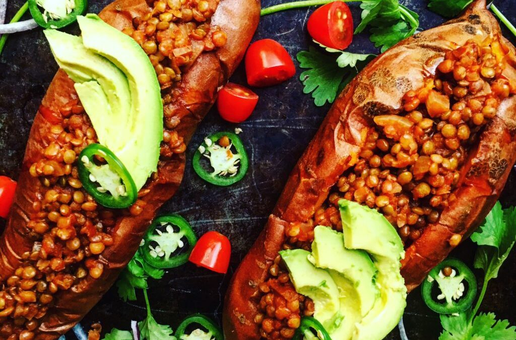 Smoky Lentil Stuffed Sweet Potatoes with Avocado