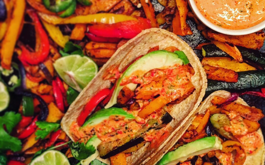 Sheet Pan Fajitas with Roasted Red Pepper Sauce